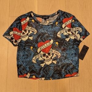 Ed Hardy Mesh Blue Skull Graphic Baby T